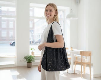 Black Lace Tote Bag: Lightweight Floral Shoulder Bag