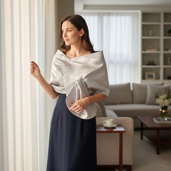 Silver Evening Wrap Shawl Gray Formal Bolero : Bridal Cover Up