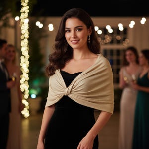 Champagne  Shawl: Gold Beige Evening Wedding Wrap