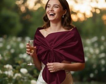 Burgundy Satin Wrap Shawl: Bridal Evening Cover-Up
