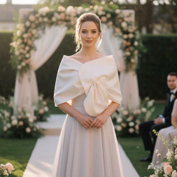 Ivory Satin Wrap Shawl: Cream Bridal Evening Cover-Up