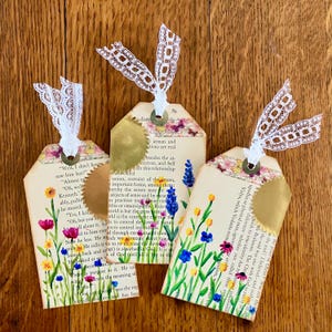 Handmade Wildflower Junk Journal Tags: Vintage Floral Ephemera, Set of 3