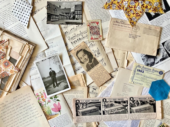 Authentic Vintage Ephemera Pack: 60+ Original Paper Items, Junk Journal Kit