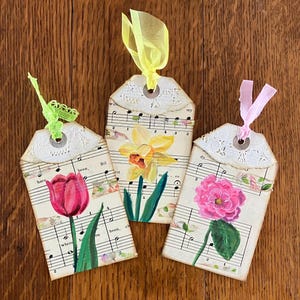 Vintage Spring Junk Journal Tags, Handmade Original Art, Set of 3 | Floral Ephemera Decorative Tags, Flowers, Spring Journal Supply