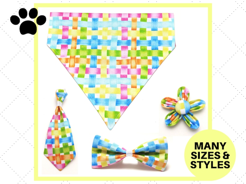Bow Tie Flower Over the Collar Custom Pastel Weave Pet Accessory Neck Tie Bandana Easter