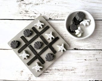 Personalized Concrete Tic-Tac-Toe Game: Beach House Decor