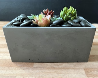 Handmade Concrete Rectangle Succulent Planter: Rustic Garden Decor