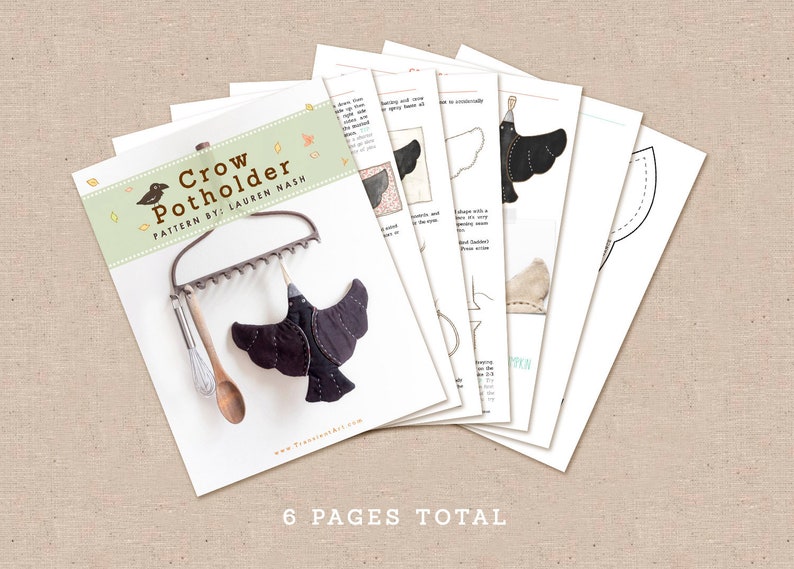 PDF Sewing Pattern- Crow Pot Holder image 7