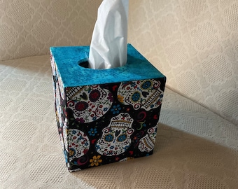 Tissue Box Cover Sugar Skull Fabric Cartonnage Box