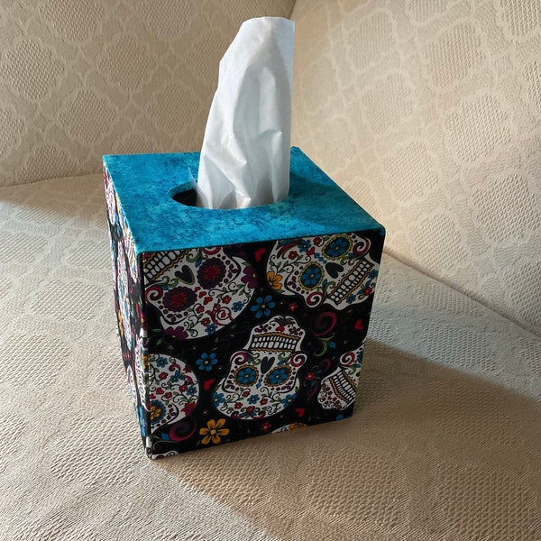 Tissue Box Cover Sugar Skull Fabric Cartonnage Box