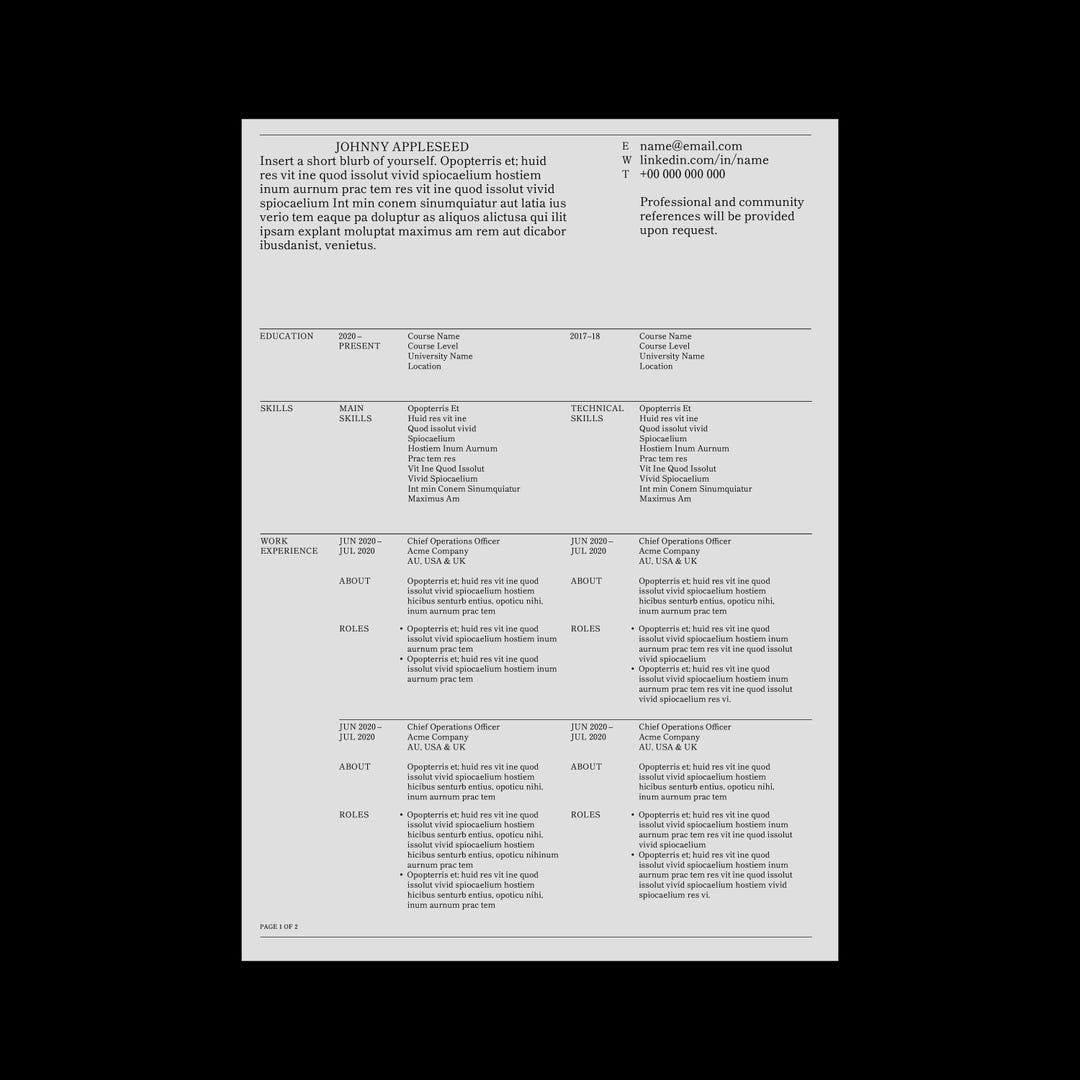 A4 Adobe Indesign Cv/resumé Template 2 (clean & Minimal) Etsy