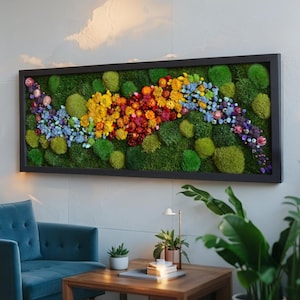 Multi-Toned Floral Moss Wall Art – Preserved Moss Dried Flower Frame