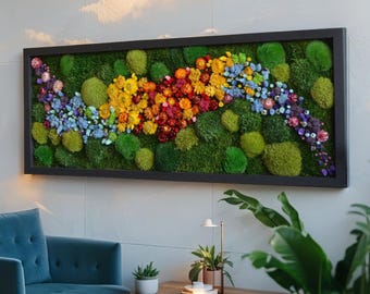Multi-Toned Floral Moss Wall Art – Preserved Moss Dried Flower Frame