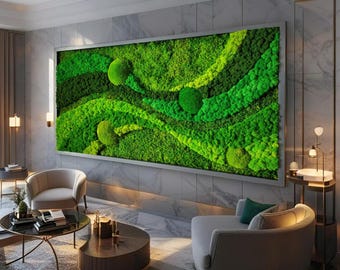 Handcrafted Preserved Moss Wall Art – Green Wall Décor, Framed Nature Art, Maintenance-Free Moss Panel, Home & Office Decor