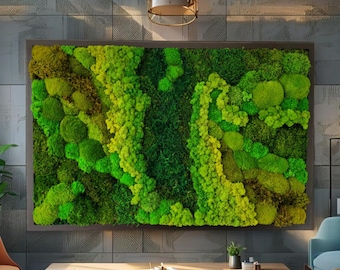 Preserved Moss Wall Art - Handmade Green Wall Decor, Framed Moss Picture for Home & Office - Natural Botanical Wall Hanging - No Maintenance