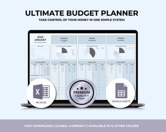 Ultimate Annual Budget Spreadsheet Excel Google Sheets Budget Template Monthly Budget Tracker Financial Planner Bill Debt Tracker Minimal