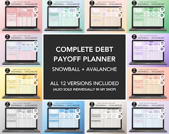 Debt Payoff Tracker – 12-Color Bundle – Excel & Google Sheets | Snowball + Avalanche