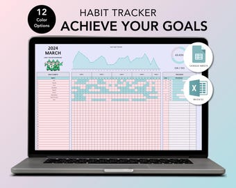 Habit Tracker – Soft Pastel | Excel & Google Sheets | Daily, Weekly, Monthly and Yearly Template