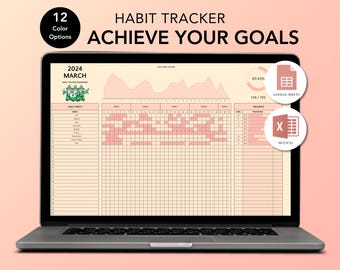 Habit Tracker Spreadsheet – Google Sheets and Excel Template – Daily Planner – Weekly & Monthly Tracker – Lucky Peach – Minimalist Design