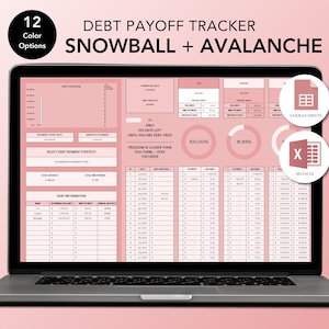 Debt Payoff Tracker – Excel & Google Sheets – Snowball and Avalanche Calculator – Credit Card, Loan Planner – Instant Download – Blush Pink