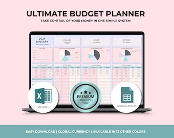 Ultimate Annual Budget Spreadsheet Excel Google Sheets Budget Template Monthly Budget Tracker Financial Planner Bill Debt Tracker SoftPastel