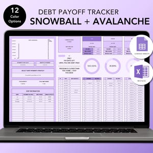 Debt Payoff Tracker – Lavender Mist | Excel & Google Sheets | Snowball + Avalanche