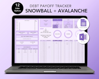 Debt Payoff Tracker – Lavender Mist | Excel & Google Sheets | Snowball + Avalanche