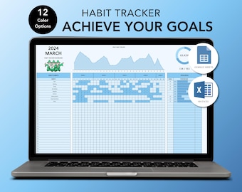 Habit Tracker – Smart Blue | Excel & Google Sheets | Daily, Weekly, Monthly and Yearly Template