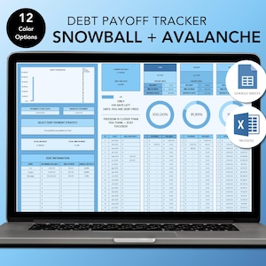 Debt Payoff Tracker – Excel & Google Sheets –Snowball and Avalanche Calculator –Credit Card, Loan Planner– Instant Download – Smart Blue