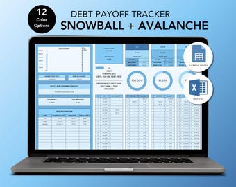 Debt Payoff Tracker – Excel & Google Sheets –Snowball and Avalanche Calculator –Credit Card, Loan Planner– Instant Download – Smart Blue