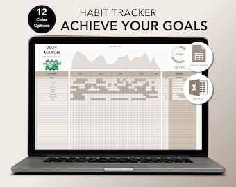 Habit Tracker Spreadsheet – Google Sheets and Excel Template – Daily Planner – Weekly & Monthly Tracker – Sand Mist – Minimalist Design