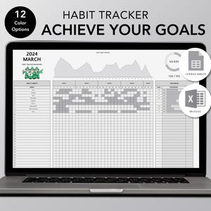 Habit Tracker Spreadsheet – Google Sheets and Excel Template – Daily Planner – Weekly & Monthly Tracker – Steel Gray– Minimalist Design