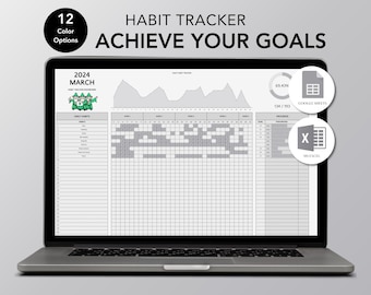 Habit Tracker Spreadsheet – Google Sheets and Excel Template – Daily Planner – Weekly & Monthly Tracker – Steel Gray – Minimalist Design