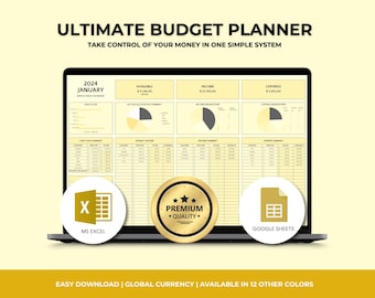 Ultimate Annual Budget Spreadsheet Excel Google Sheets Budget Template Monthly Budget Tracker Financial Planner Bill Debt Tracker Yellow