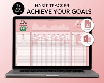 Habit Tracker – Blush Pink | Excel & Google Sheets | Daily, Weekly, Monthly and Yearly Template
