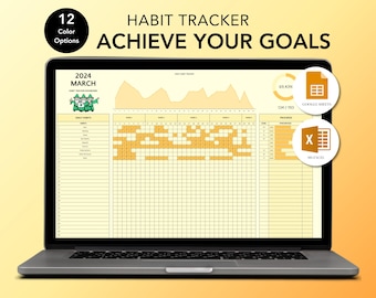 Habit Tracker – Zesty Citrus | Excel & Google Sheets | Daily, Weekly, Monthly and Yearly Template