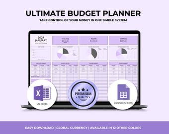 Ultimate Annual Budget Spreadsheet Excel Google Sheets Budget Template Monthly Budget Tracker Financial Planner Bill Debt Tracker Lavender