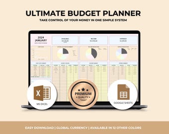 Ultimate Annual Budget Spreadsheet Excel Google Sheets Budget Template Monthly Budget Tracker Financial Planner Bill Debt Tracker Pastel