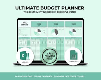 Ultimate Annual Budget Spreadsheet Excel Google Sheets Budget Template Monthly Budget Tracker Financial Planner Bill Debt Tracker Minimal