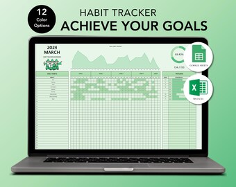 Habit Tracker – Forest Grace | Excel & Google Sheets | Daily, Weekly, Monthly and Yearly Template