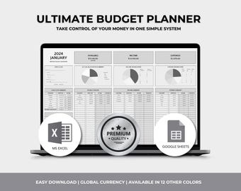 Ultimate Annual Budget Spreadsheet Excel Google Sheets Budget Template Monthly Budget Tracker Financial Planner Bill Debt Tracker Gray Clean