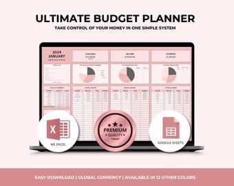 Ultimate Annual Budget Spreadsheet Excel Google Sheets Budget Template Monthly Budget Tracker Financial Planner Bill Debt Tracker Blush Pink