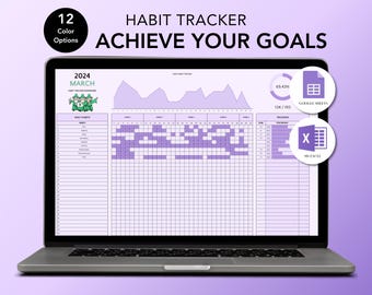 Habit Tracker – Lavender Mist | Excel & Google Sheets | Daily, Weekly, Monthly and Yearly Template