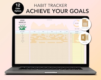 Habit Tracker – Creative Pastel | Excel & Google Sheets | Daily, Weekly, Monthly and Yearly Template