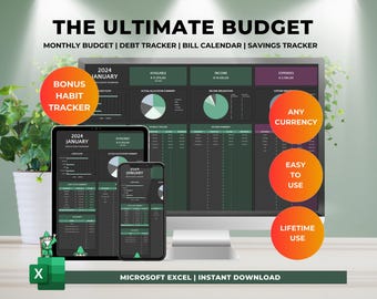 Paycheck Budget Spreadsheet Weekly Budget Monthly Budget Biweekly Bill Tracker Debt Tracker Financial Planner Template 2025 Dark Mode Budget