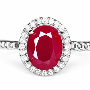 Luxury Ruby Halo Ring for Women, Rhodium Plated CZ Statement Ring, Elegant Red Gemstone Engagement Ring, Vintage Style Ruby Jewelry Gift