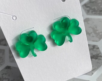 3 Leaf Clover Frosted Kelly Green Acrylic Stud Earrings!