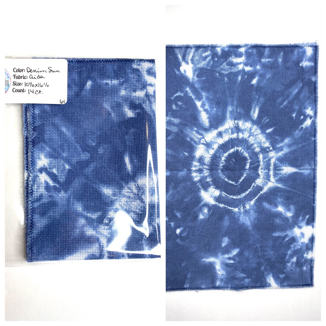 Hand Dyed Aida Fabric 14 Count Denim Blue & White Etsy UK