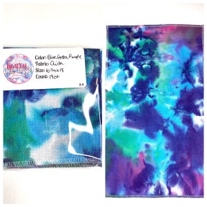 Hand Dyed Aida Fabric 14 count Blue, Green, Purple & White!