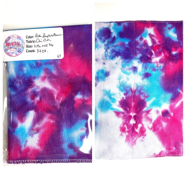 Hand Dyed Aida Fabric 14 count - purple, blue, pink, white!